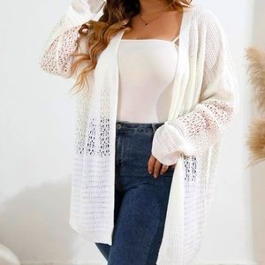 2XL White knit drop shoulder cardigan